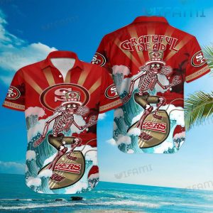 49ers Button Up Shirt Skeleton Surfing 49ers Hawaii Shirt Gift For Niners Fans