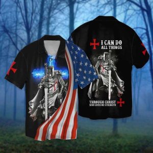 4th Of July American Flag Knight Templar Gives Me Strength Hawaiian Shirt
