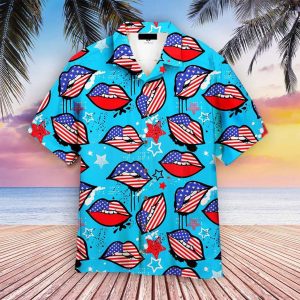 4th Of July American Sexy Lips Hawaiian Shirt For Men Women