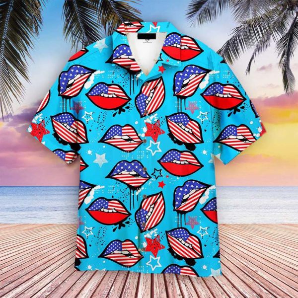 4th Of July American Sexy Lips Hawaiian Shirt For Men Women