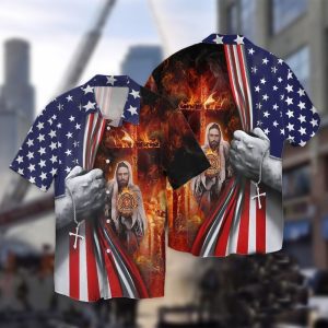 4th Of July Independence American Flag Jesus Hawaiian Shirt-1