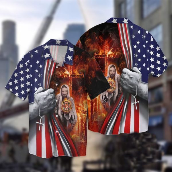 4th Of July Independence American Flag Jesus Hawaiian Shirt-1