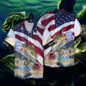 4th Of July Independence Day American Bass Fish Hawaiian Shirt For Men Women