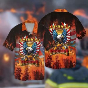 4th Of July Independence Day American Firefighter Eagle Hawaiian Shirt For Men Women