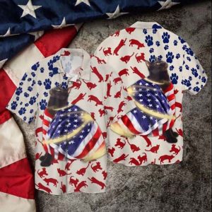 4th Of July Independence Day Cat Black Hawaiian Shirt For Men Women
