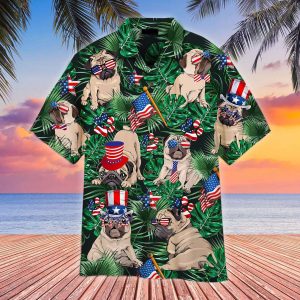 4th Of July Independence Day Happy Pug Hawaiian Shirt For Men Women