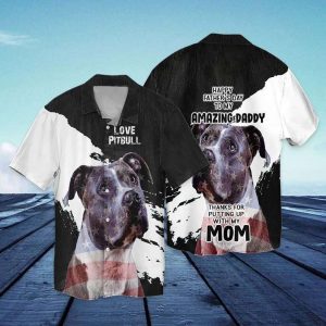 4th Of July Independence Day Love Pitbull Happy Fathers Day To My Amazing Daddy Hawaiian Shirt