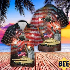 Abrams Battle Tank And Apache 4th Of July Trending Hawaiian Shirt-1
