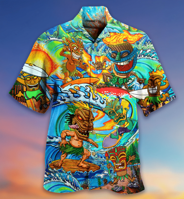 Aloha Tiki Surfing Into The Sunset 3d All Over Printed Hawaiian Shirt