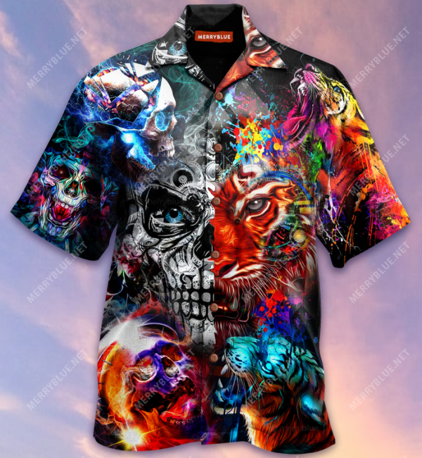 Amazing Battle Between Tiger And Skull Unisex Hawaiian Shirt-1