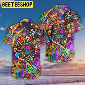 Amazing Guitar Hippie Color 3d All Over Printed Trending Hawaiian Shirt-1