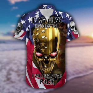 Amazing If My Flag Offendsyou Gold Skull American Flag Hawaiian Shirt
