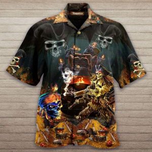Amazing Pirate Skull Finding Treasure Hawaiian Aloha Shirts Aloha Shirtss-1