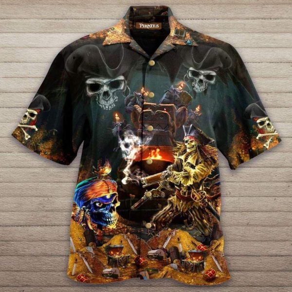 Amazing Pirate Skull Finding Treasure Hawaiian Aloha Shirts Aloha Shirtss-1