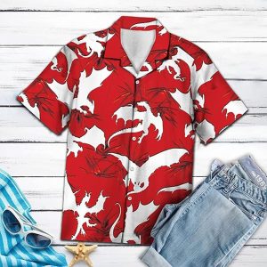 Amazing Red Dragon Pattern Short Hawaiian Shirt-1