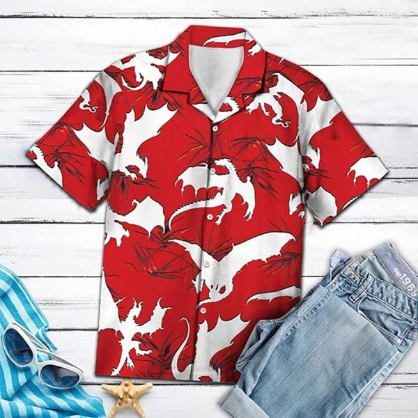 Amazing Red Dragon Pattern Short Hawaiian Shirt-1