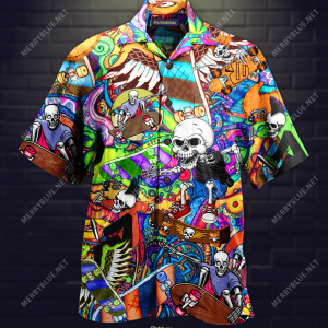Amazing Skateboarding Skull Unisex Hawaiian Shirt-1