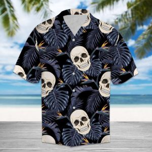 Amazing Skull And Tropical Leaves Hawaiian Shirt Summer Button Up For Men Women Couple