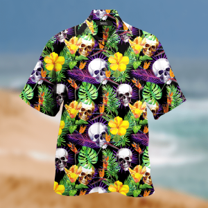 Amazing Skull In Tropical Leaf 3d Print Hawaiian Aloha Shirt