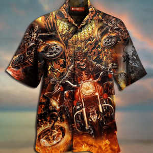 Amazing Skull Motorcycle Racing Hawaiian Shirts V-1