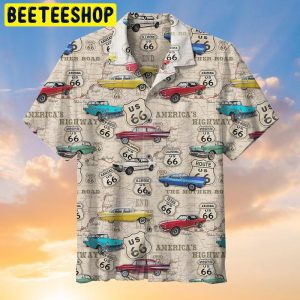Amazing Vintage Muscle Car On Route 66 Trending Hawaiian Shirt-1