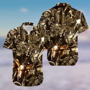 American Motorcycles Gothic Skull Ride Or Die Hawaiian Aloha Shirt