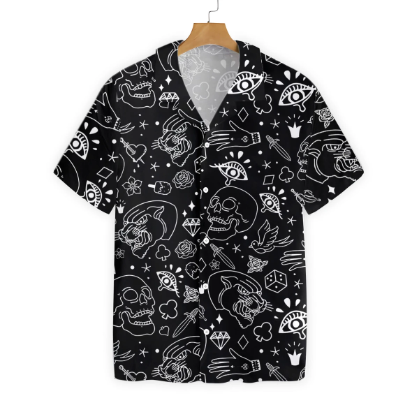 American Traditional Flash Tattoo Skull Hawaiian Shirt Crazy Funny Hawaiian Shirt
