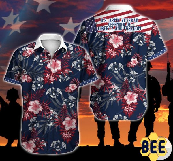 American Us Army Veteran Defender Of Liberty And Freedom Button Trending Hawaiian Shirt-1