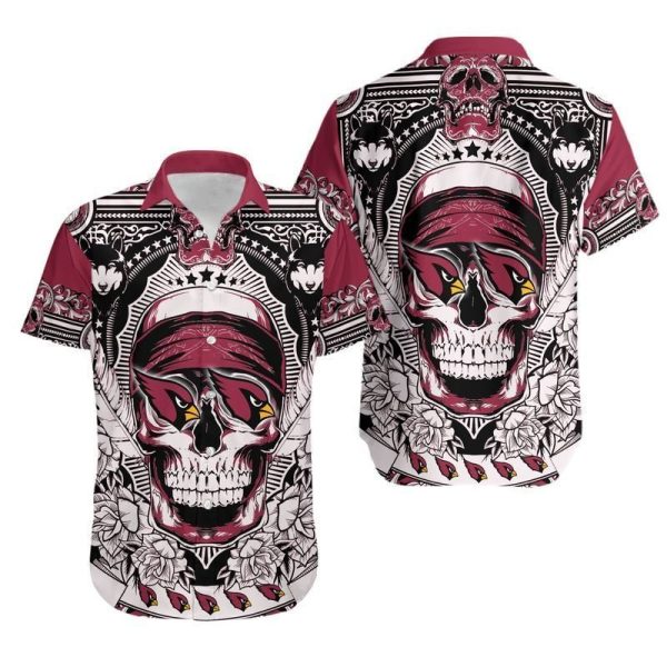 Arizona Cardinals Skull Nfl Hawaiian Shirt For Fans 01-1