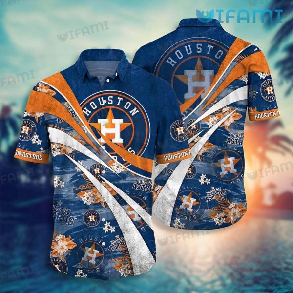Astros Hawaiian Shirt Tropical Flower Big Logo Houston Astros Gift