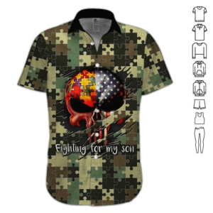 Autism Skull Fighting For My Son Hawaiian Aloha Shirt
