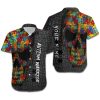 Autism Warrior Puzzles Skull Custom Name Women Hawaiian Shirt Autism Mom