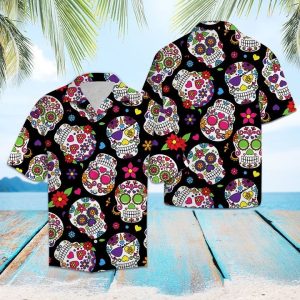 Awesome Sugar Skull Hawaiian Shirt Summer Button Up For Men Women Couple