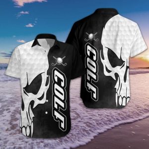 B W Golf Skull Unisex Hawaiian Shirt