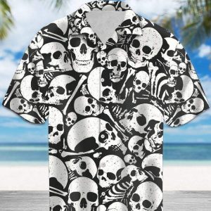 B W Skull Bone Unisex Hawaiian Shirts