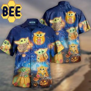 Baby Yoda With Pumpkins Halloween Hawaiian Shirt-1