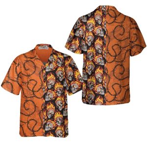 Barbwire Fire Skull Biker Motorcycle Hawaiian Shirt Unique Gift For Bikers