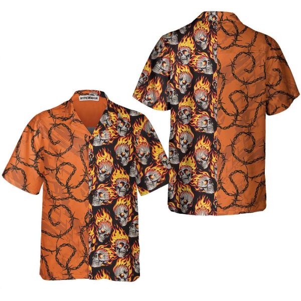 Barbwire Fire Skull Biker Motorcycle Hawaiian Shirt Unique Gift For Bikers