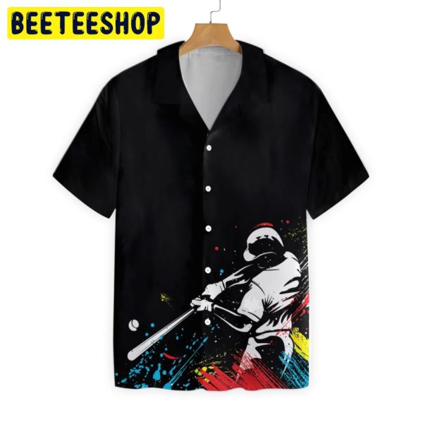 Baseball Players Silhouettes On Paintball Pattern Trending Hawaiian Shirt-1