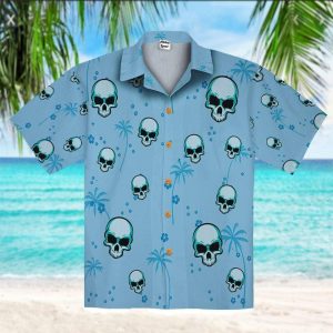 Beach Shirt Blue Skull Coconut Tree Hawaiian Shirt