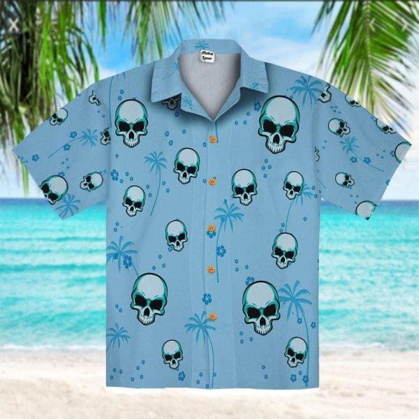 Beach Shirt Blue Skull Coconut Tree Hawaiian Shirt