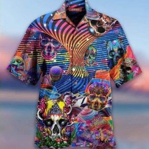 Beach Shirt Check Out This Awesome Hawaiian Aloha Shirt Crazy Skulls Hippie