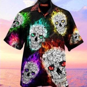 Beach Shirt Check Out This Awesome Hawaiian Aloha Shirts Glowing Cat Skull