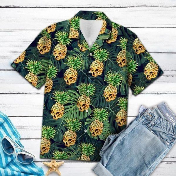 Beach Shirt Cover Your Body With Amazing Skull Pineapple Hawaiian Shirt