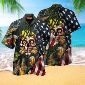 Beach Shirt Discover Cool Hawaiian Aloha Shirts Skull Beer Flag