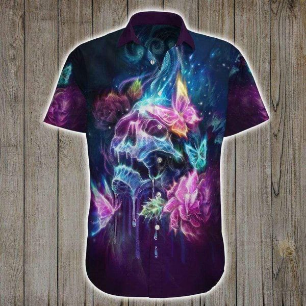 Beach Shirt Find Hawaiian  Shirts Skull Butterfly Colorful Art