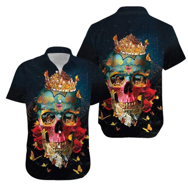 Beach Shirt Get Here Crown Skull And Fire Girl Hawaiian Unisex Aloha Shirts