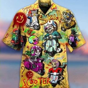 Beach Shirt Get Here Hawaiian Aloha Shirts Skull Scooters