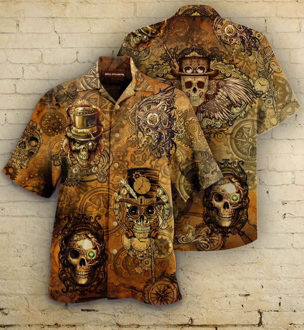 Beach Shirt Get Here Skull Steampunk Hawaiian Shirt-1