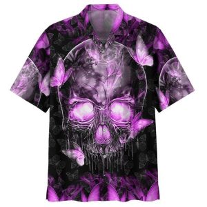 Beach Shirt Get Now Skull Magic Butterfly Purple Hawaiian Shirt